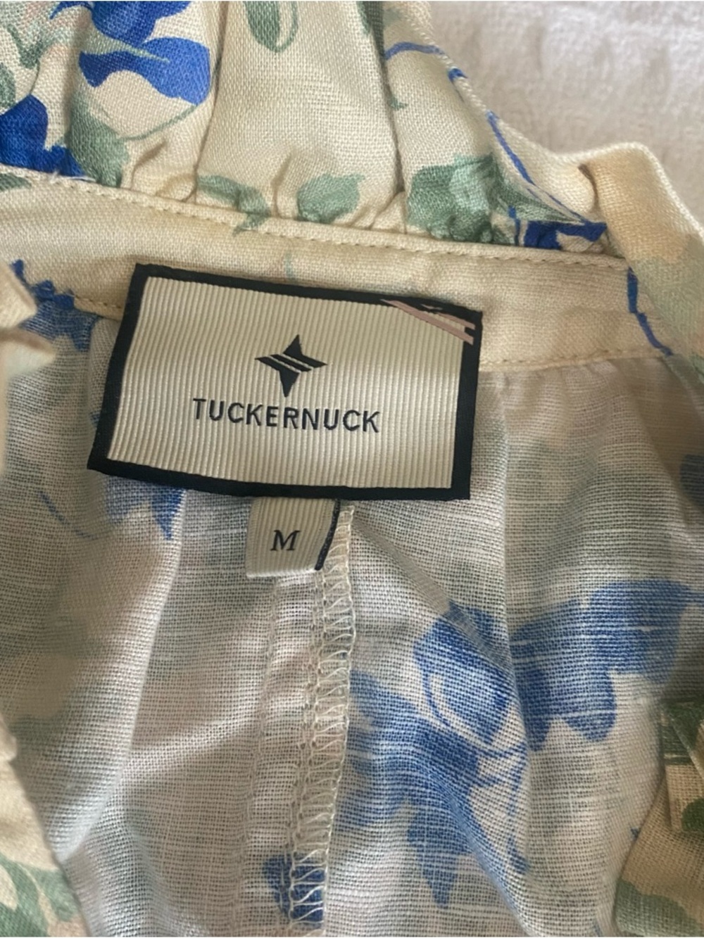 Tuckernuck Cream Floral Tiered Mini Dress with Blue Blooms NWT medium - Picture 2 of 8